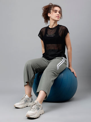 MKH Black Breathable Mesh T-Shirt Women Sporty Gym Look