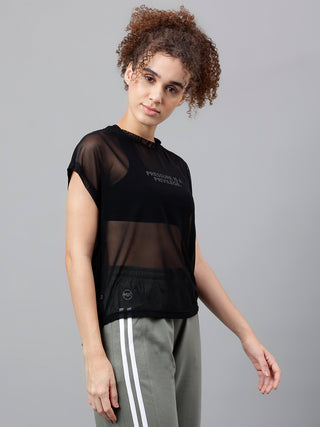 MKH Black Breathable Mesh T-Shirt Women Sporty Gym Look