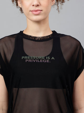 MKH Black Breathable Mesh T-Shirt Women Sporty Gym Look