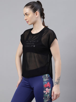 MKH Black Mesh Women Lightweight Fitness T-Shirt