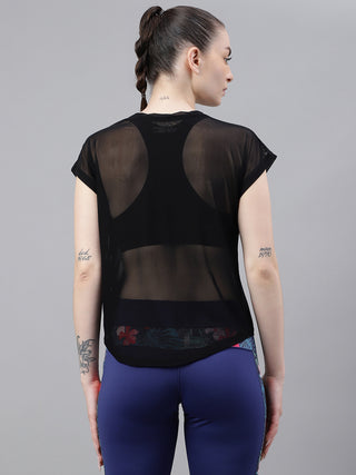 MKH Black Mesh Women Lightweight Fitness T-Shirt