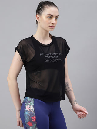 MKH Black Mesh Women Lightweight Fitness T-Shirt