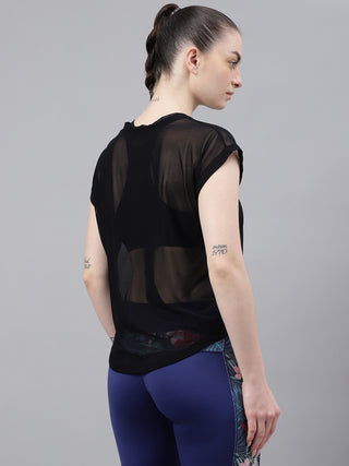 MKH Black Mesh T-Shirt Women Short Sleeve Workout Essential