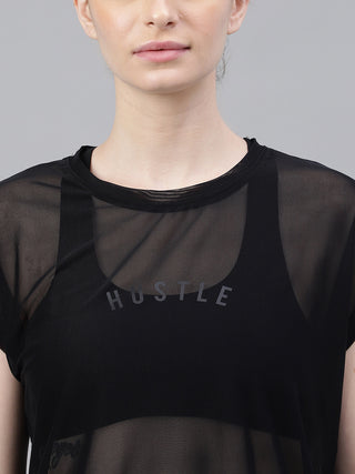 MKH Black Mesh T-Shirt Women Short Sleeve Workout Essential