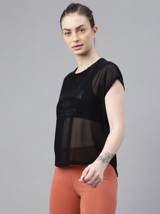 MKH Black Mesh Women Breathable Training And Yoga T-Shirt
