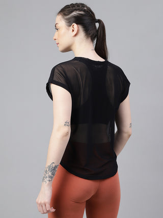 MKH Black Mesh Women Breathable Training And Yoga T-Shirt
