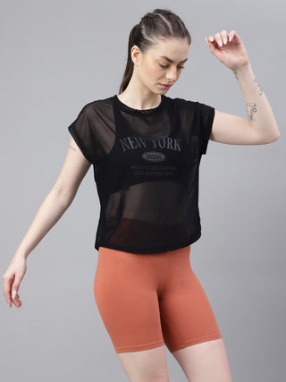 MKH Black Mesh Women Breathable Training And Yoga T-Shirt