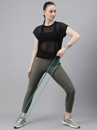 MKH Black Mesh T-Shirt Women Lightweight Sporty Athleisure Wear