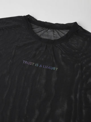 MKH Black Mesh T Shirt Womens Sporty Curved Hem