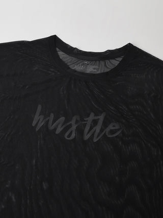 MKH Black Mesh T-Shirt Women Casual Athleisure Short Sleeves