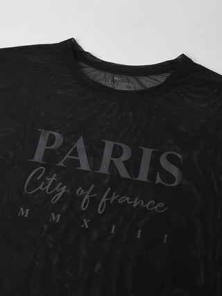 MKH Black Mesh T-Shirt Women Curved Hem Gym Look
