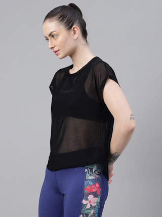 MKH Black Mesh T-Shirt Women Lightweight Workout Essential
