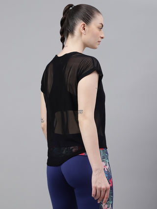 MKH Black Mesh T-Shirt Women Lightweight Workout Essential