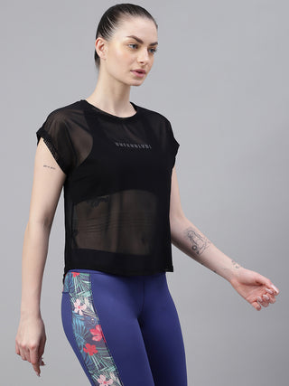MKH Black Mesh T-Shirt Women Lightweight Workout Essential