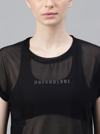 MKH Black Mesh T-Shirt Women Lightweight Workout Essential