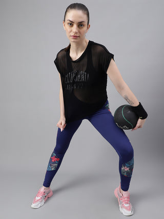 MKH Black Mesh Women Relaxed Short Sleeve Active T-Shirt