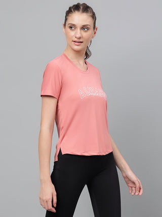 MKH Women Pink Stretchable Outdoor Activity T-Shirt for Gym Use