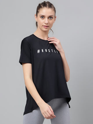 HUSTLE WOMEN BLACK DRI-FIT RELAXED FIT T-SHIRT