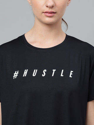 HUSTLE WOMEN BLACK DRI-FIT RELAXED FIT T-SHIRT