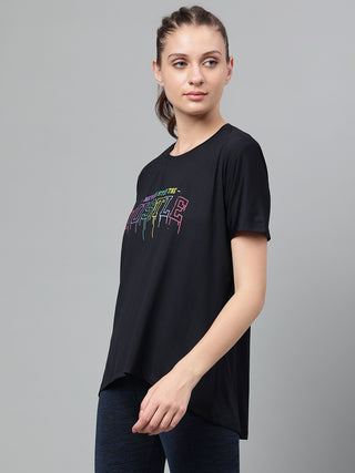 MKH Women Black Flexible Gym Wear T-Shirt for Activity and Workout