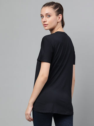 MKH Women Black Flexible Gym Wear T-Shirt for Activity and Workout