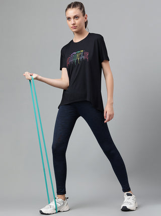MKH Women Black Flexible Gym Wear T-Shirt for Activity and Workout