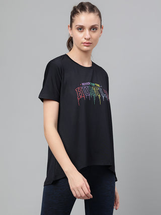 MKH Women Black Flexible Gym Wear T-Shirt for Activity and Workout