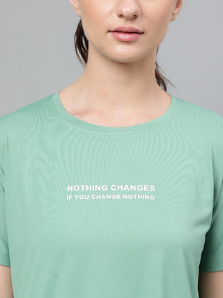 NOTHING CHANGE WOMEN GREEN DRI-FIT RELAXED FIT T-SHIRT