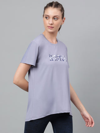 HUSTLE WOMEN LAVENDER DRI-FIT RELAXED FIT T-SHIRT