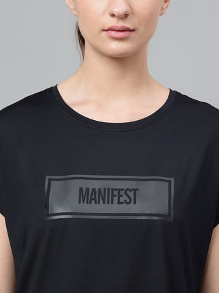 MANIFEST WOMEN BLACK DRI-FIT RELAXED FIT T-SHIRT