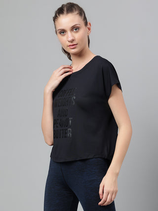 MKH Women Black UrbanMotion Fitness Wear T Shirt