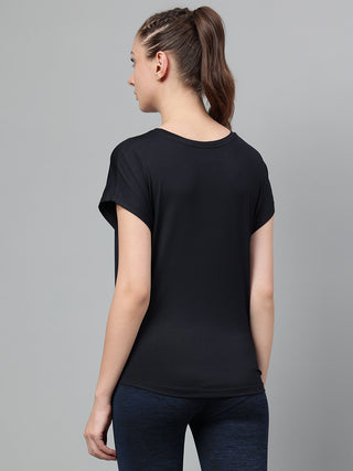 MKH Women Black UrbanMotion Fitness Wear T Shirt