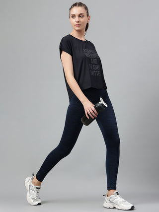 MKH Women Black UrbanMotion Fitness Wear T Shirt