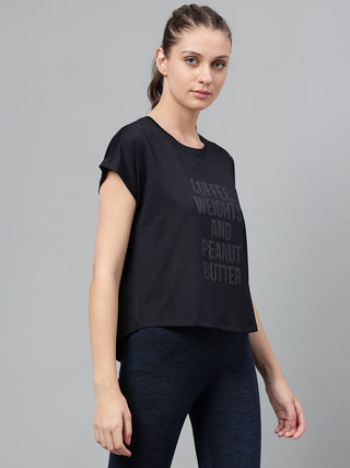 MKH Women Black UrbanMotion Fitness Wear T Shirt
