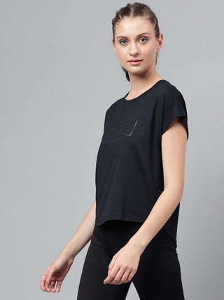 MANIFEST WOMEN BLACK DRI-FIT RELAXED FIT T-SHIRT