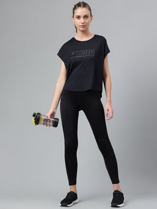 MANIFEST WOMEN BLACK DRI-FIT RELAXED FIT T-SHIRT