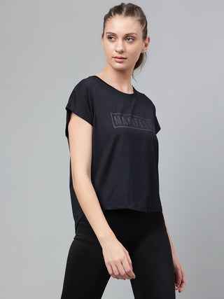 MANIFEST WOMEN BLACK DRI-FIT RELAXED FIT T-SHIRT