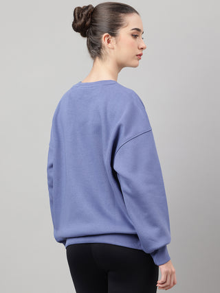 MKH Slate Blue Women Drop Shoulder Comfort Fit Cotton Fleece Sweatshirt