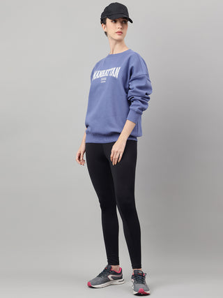 MKH Slate Blue Women Drop Shoulder Comfort Fit Cotton Fleece Sweatshirt