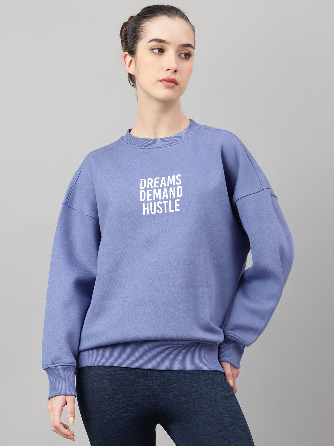 MKH Slate Blue Women Classic Relaxed Cotton Fleece Sweatshirt