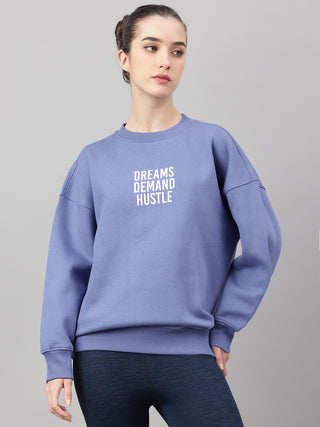 MKH Slate Blue Women Classic Relaxed Cotton Fleece Sweatshirt