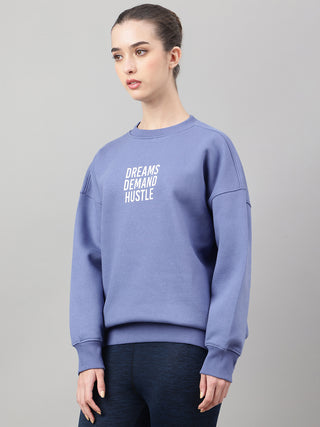 MKH Slate Blue Women Classic Relaxed Cotton Fleece Sweatshirt
