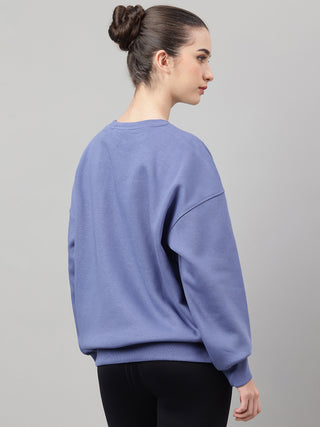 MKH Slate Blue Women Classic Relaxed Cotton Fleece Sweatshirt