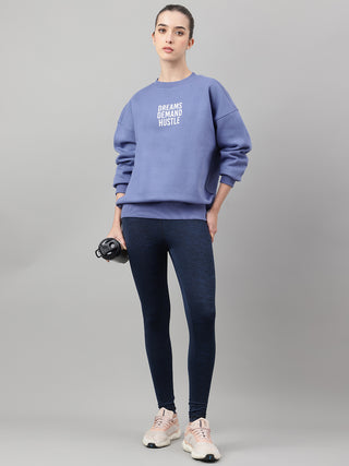 MKH Slate Blue Women Classic Relaxed Cotton Fleece Sweatshirt