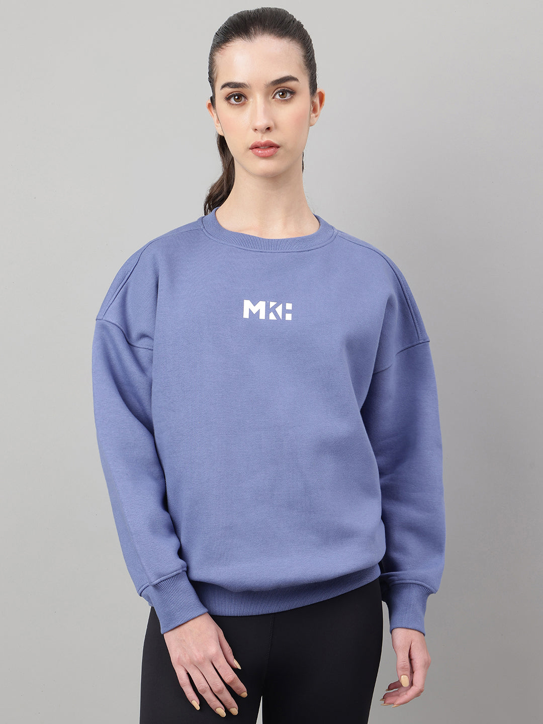 MKH Slate Blue Women Cozy Lounge Cotton Fleece Sweatshirt
