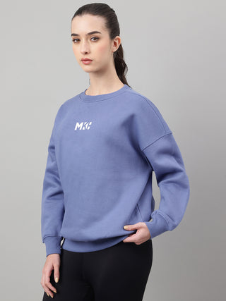 MKH Slate Blue Women Cozy Lounge Cotton Fleece Sweatshirt