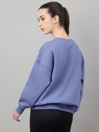 MKH Slate Blue Women Cozy Lounge Cotton Fleece Sweatshirt