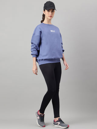 MKH Slate Blue Women Cozy Lounge Cotton Fleece Sweatshirt