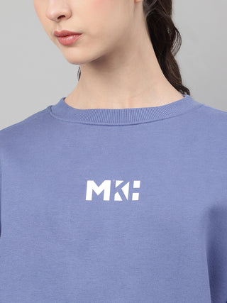 MKH Slate Blue Women Cozy Lounge Cotton Fleece Sweatshirt