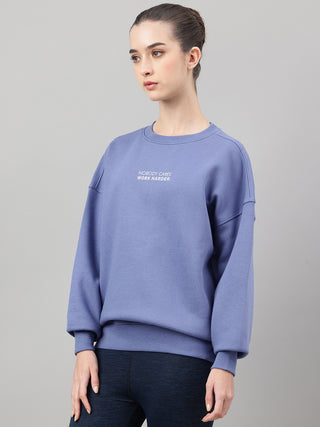 MKH Slate Blue Women Relaxed Weekend Cotton Fleece Sweatshirt